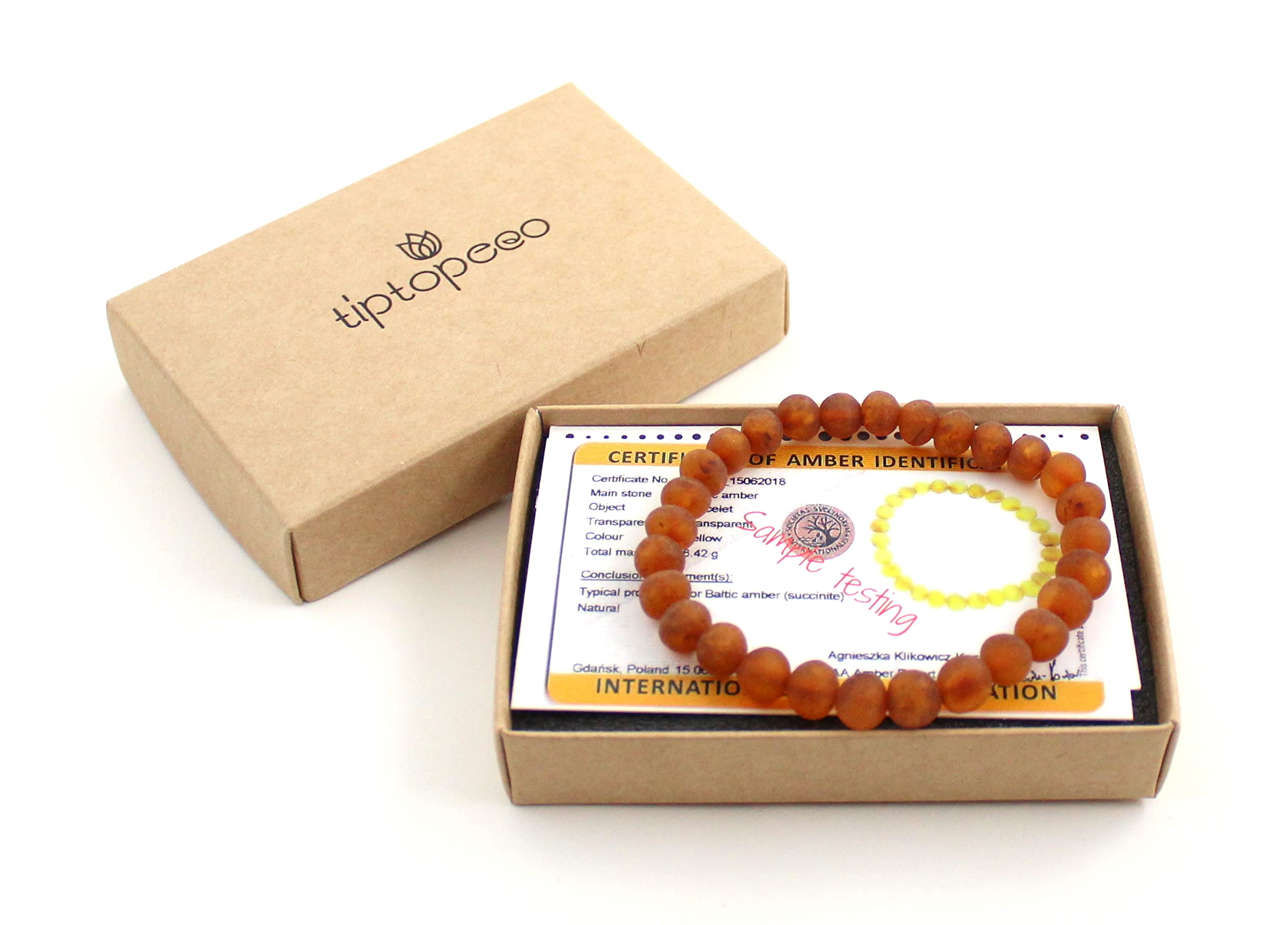 TipTopEco Baltic Amber Adult Stretch Bracelet - 7 Inches (18 cm) Long - Unpolished Honey Beads (Cognac, 7.9 inches)