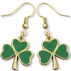 shamrock green dangle earrings: green clover dangling earrings for women - st patrick's day accessories (gold)