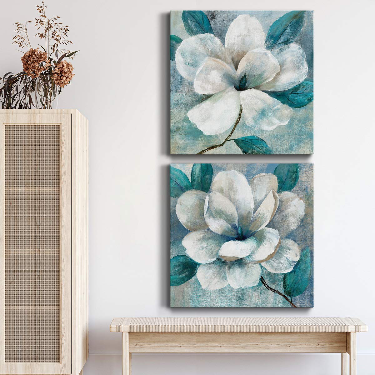 Renditions Gallery Teal Magnolia I Wall Art, Premium Gallery Wrapped Canvas Decor, Ready to Hang, 32 in H x 32 in W, Made in America Print