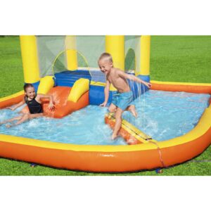 Bestway H2OGO! Beach Bounce House Kids Outdoor Inflatable Water Slide Park with Water Wall, Ground Stakes, Storage Bag, and Air Blower for Quick Setup