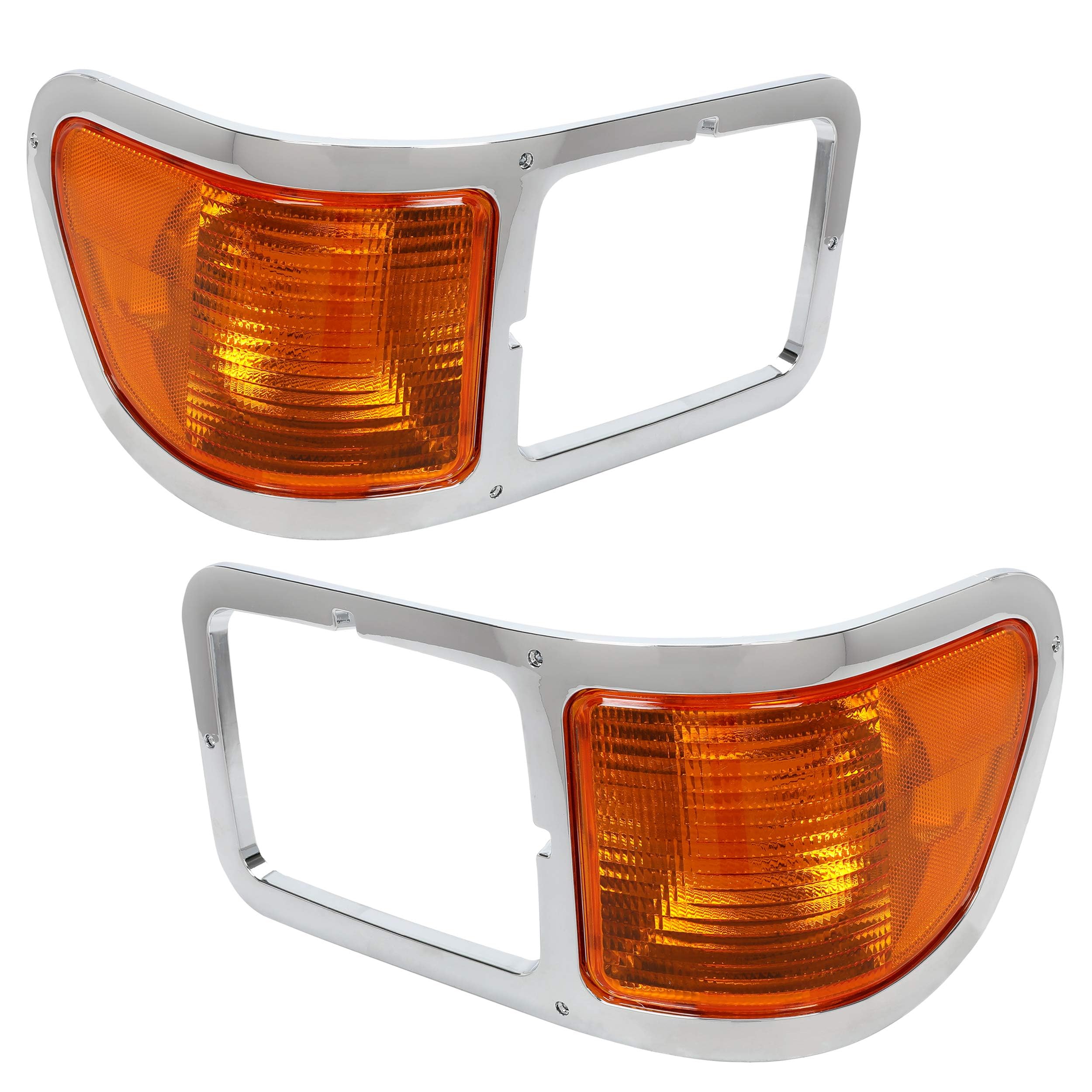 HECASA Pair Headlight Compatible With 2000-2015 FORD F650 / F750 Headlamp Bezel Trim+Corner Signal Lights Lens Driver Passenger Left Right Replaecement for YC3Z13201AA YC3Z13200AA