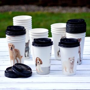 Youngever 72 Sets Disposable Coffee Cups with Lids, To Go Hot Coffee Cups, Durable Paper Cups with Lids (Dog Puppy Theme Design)