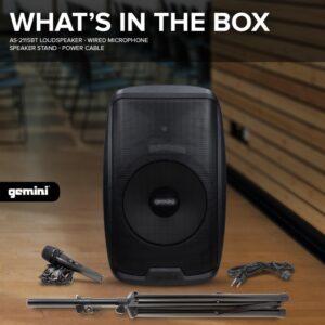 Gemini Sound AS-2115BT-PK 2000 Watt 15 Inch Woofer Professional Active Bluetooth DJ PA Speaker, Stand, Mic and Remote Set with Onboard 3-Channel. TWS Stereo Pairing/Linking and Pro Fly Points