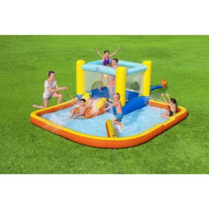 Bestway H2OGO! Beach Bounce House Kids Outdoor Inflatable Water Slide Park with Water Wall, Ground Stakes, Storage Bag, and Air Blower for Quick Setup