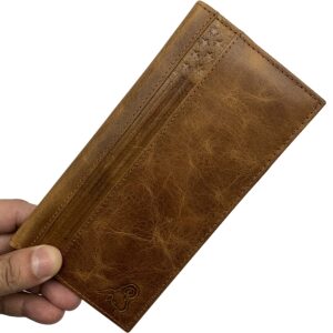 Genuine Leather Checkbook Cover For Men & Women Checkbook Holder Wallet RFID Blocking USA Series (Tan)