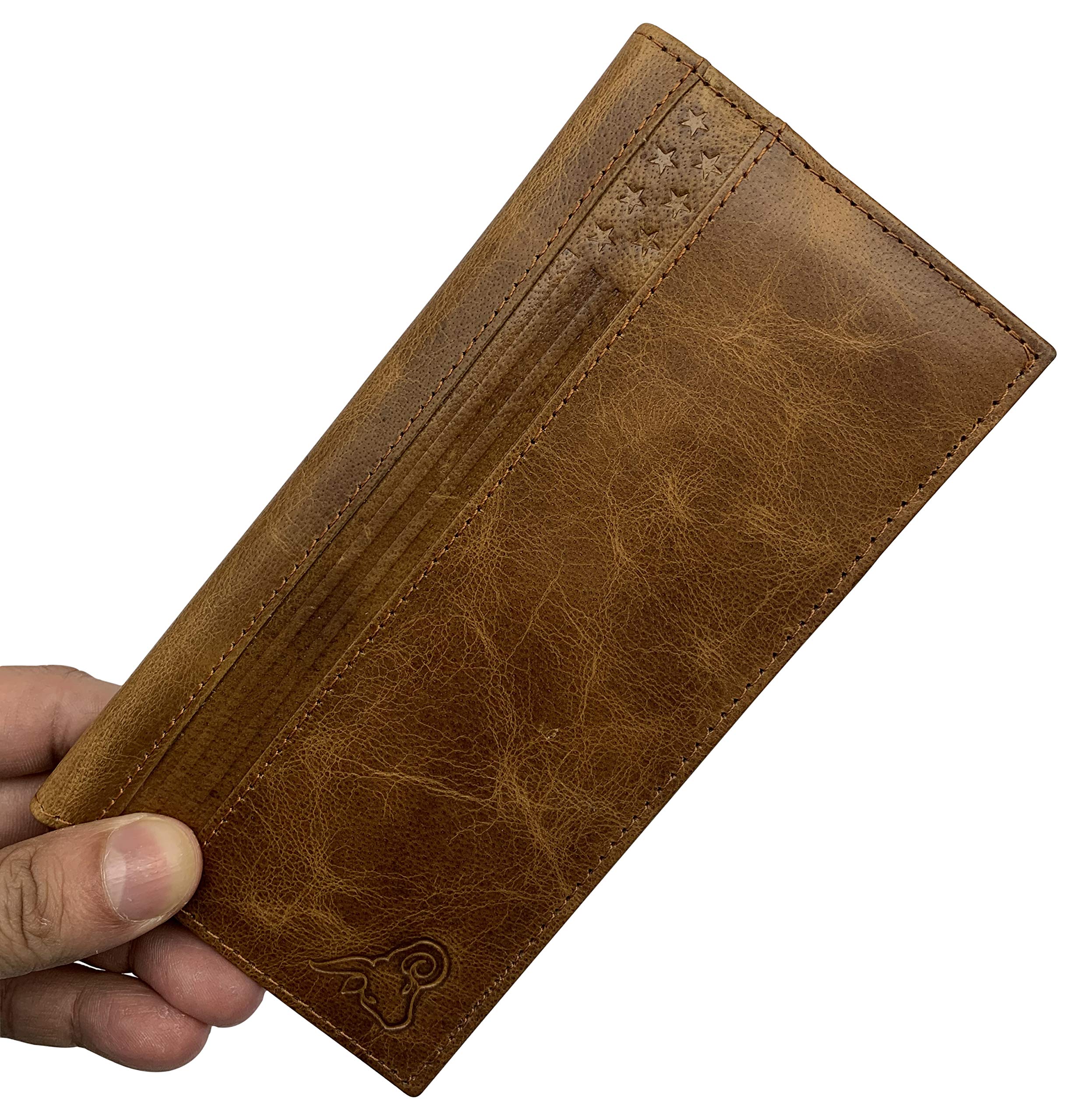 Genuine Leather Checkbook Cover For Men & Women Checkbook Holder Wallet RFID Blocking USA Series (Tan)