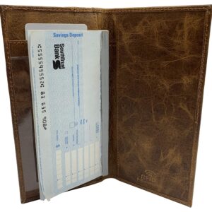 Genuine Leather Checkbook Cover For Men & Women Checkbook Holder Wallet RFID Blocking USA Series (Tan)