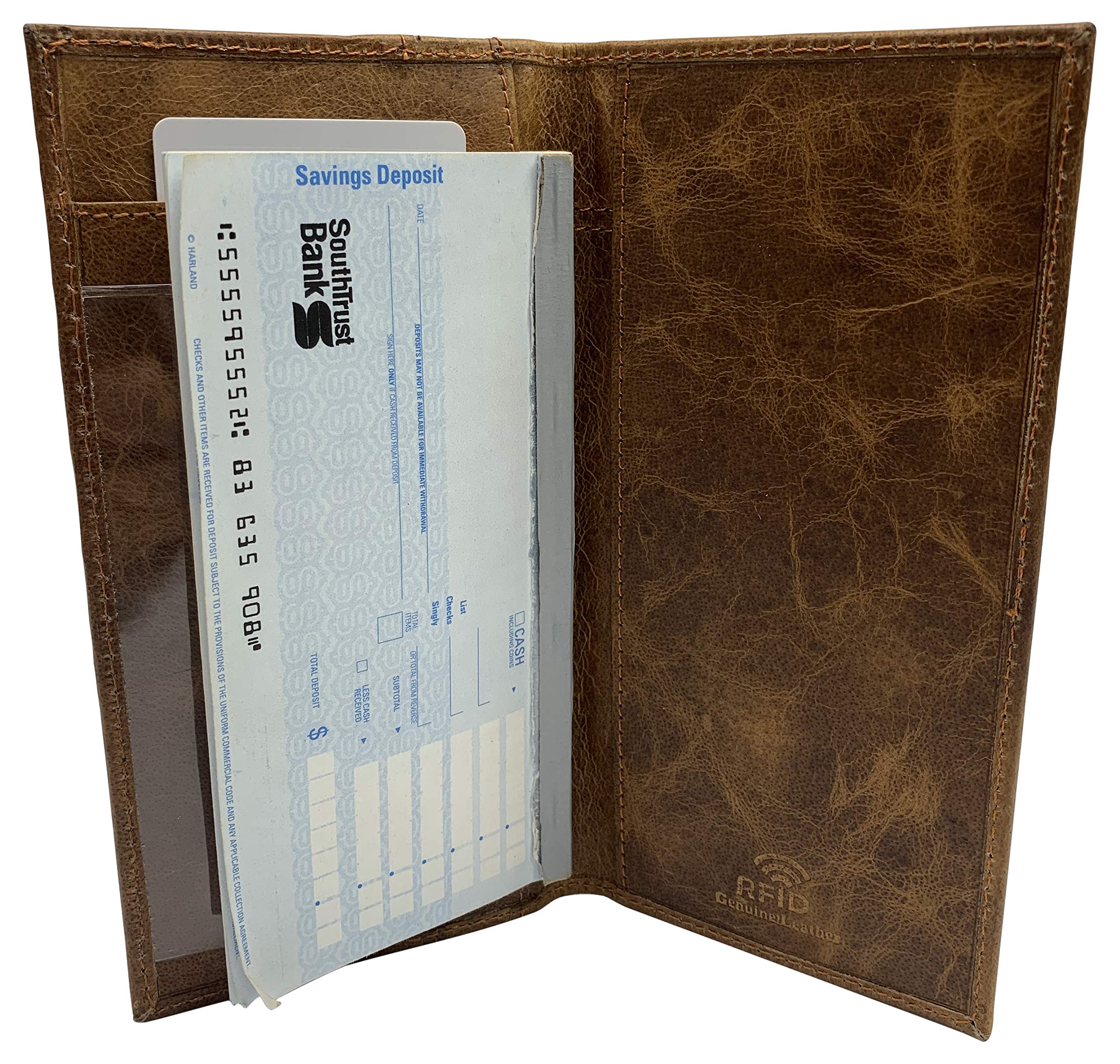 Genuine Leather Checkbook Cover For Men & Women Checkbook Holder Wallet RFID Blocking USA Series (Tan)