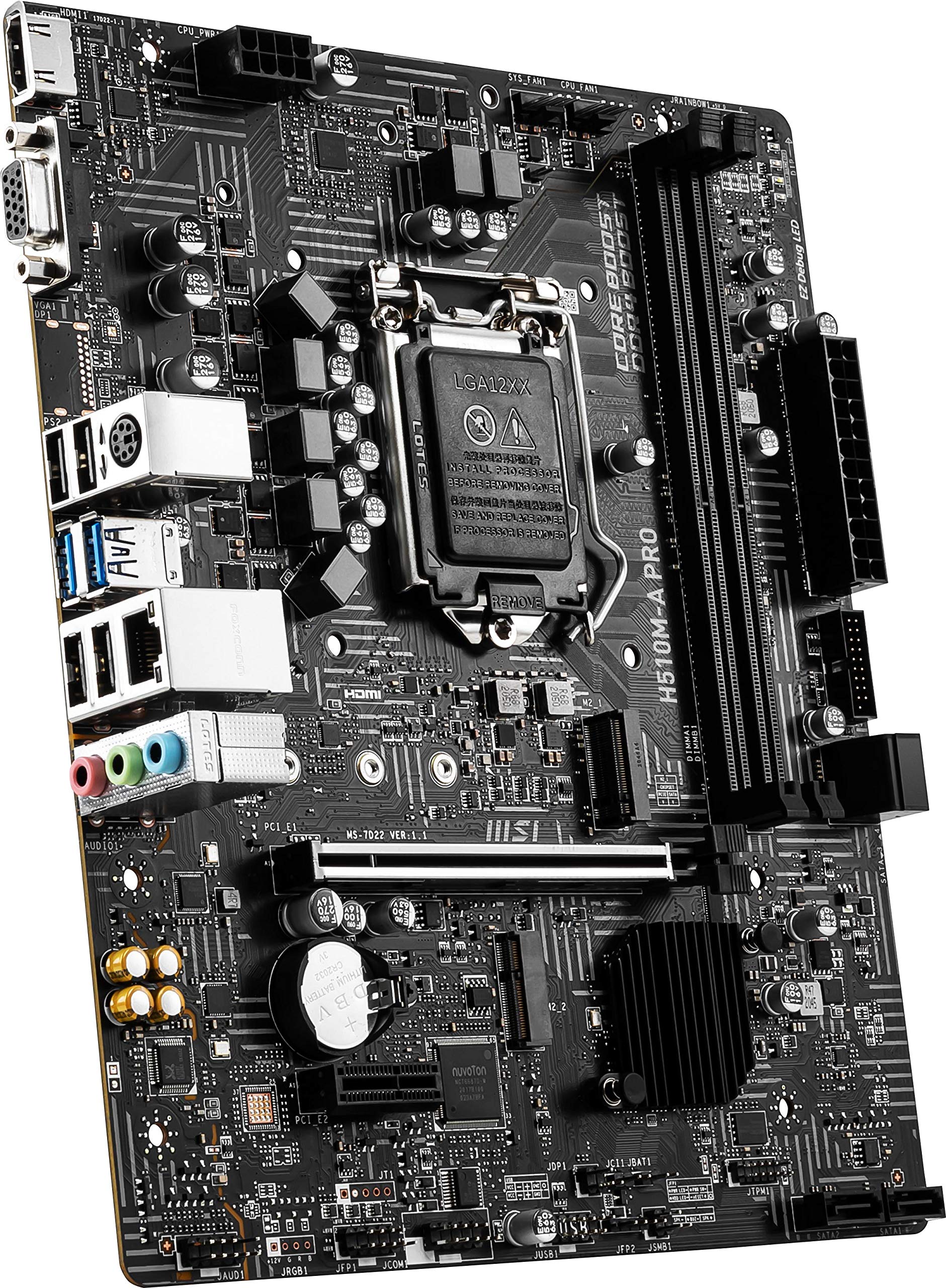 MSI H510M-A PRO ProSeries Motherboard (mATX, 11th/10th Gen Intel Core, LGA 1200 Socket, DDR4, PCIe 4, M.2 Slot, USB 3.2 Gen 1, 2.5G LAN, D-SUB/HDMI)