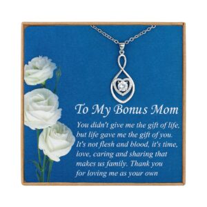 Vanjewnol Gifts for Mom, Bonus Mom Necklace from Daughter/Son, Infinity Heart Necklaces for Women, Mothersday Gift for Stepmom/Mother in Law N01D