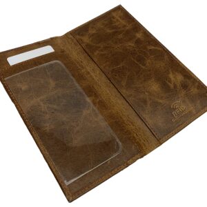 Genuine Leather Checkbook Cover For Men & Women Checkbook Holder Wallet RFID Blocking USA Series (Tan)