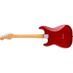 Fender Noventa Stratocaster Electric Guitar, Pau Ferro Fingerboard, Crimson Red Transparent