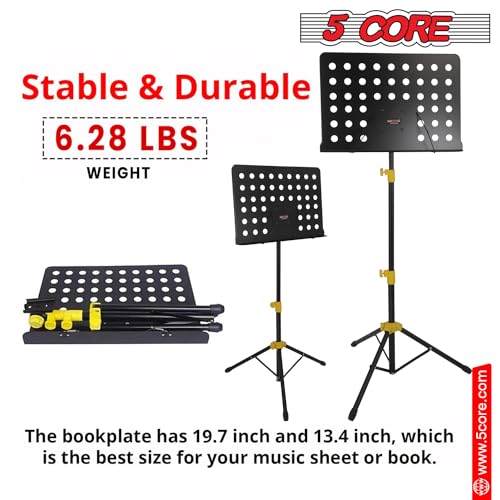 5 Core Sheet Music Stand -Dual Use Professional Portable Music Stand, Metal Desktop Tripod Music Book Stand & Orchestral Sheet Stand, Folding Adjustable Sturdy Heavy Duty for Performance & Band