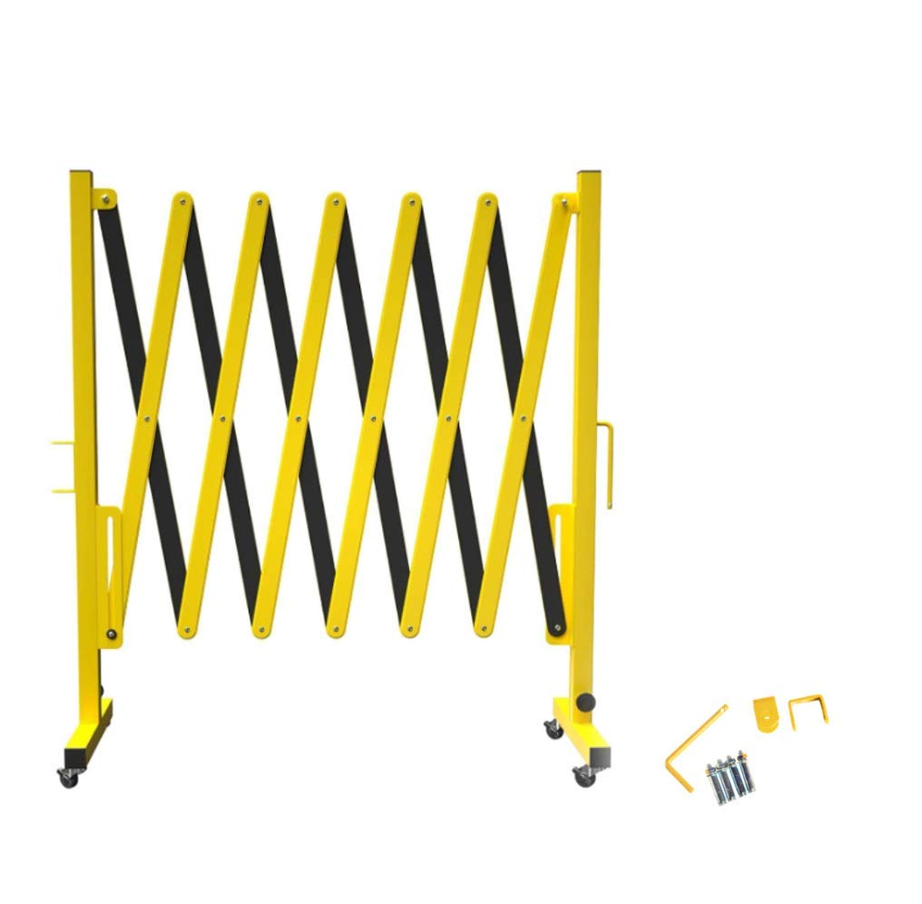 Trafford Industrial Expandable Metal Barricade, 11 Feet, Yellow and Black, Mobile Safety Barrier Gate, Retractable Traffic Fence