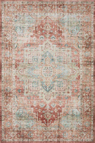 Loloi II Heidi Collection HEI-01 Area Rug 8' 6" x 11' 6" Terracotta/Aqua Rectangular 0.13" Thick