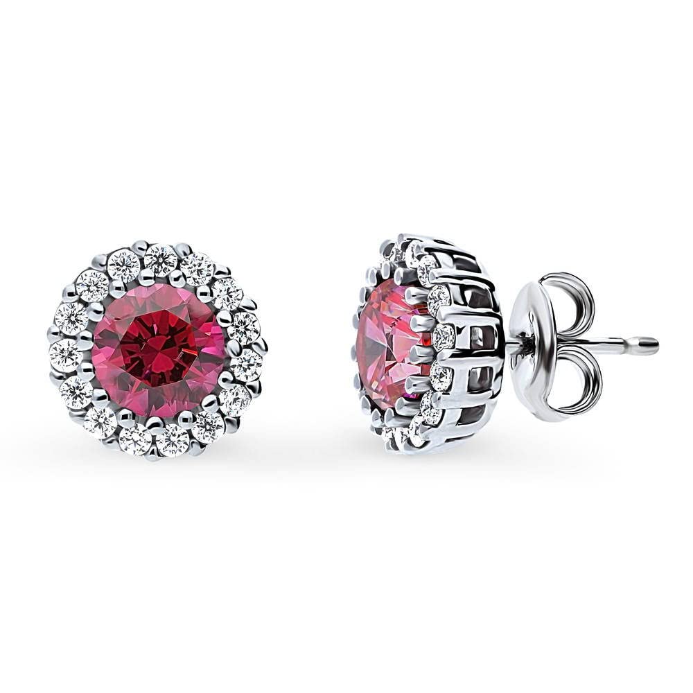 BERRICLE Sterling Silver Red Cubic Zirconia CZ Fashion Stud Earrings for Women, Rhodium Plated