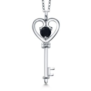 gem stone king heart key pendant necklace for women in 925 sterling silver | round 5mm | gemstone birthstone | mom wife birthday anniversary graduation gifts | with 18 inch silver chain