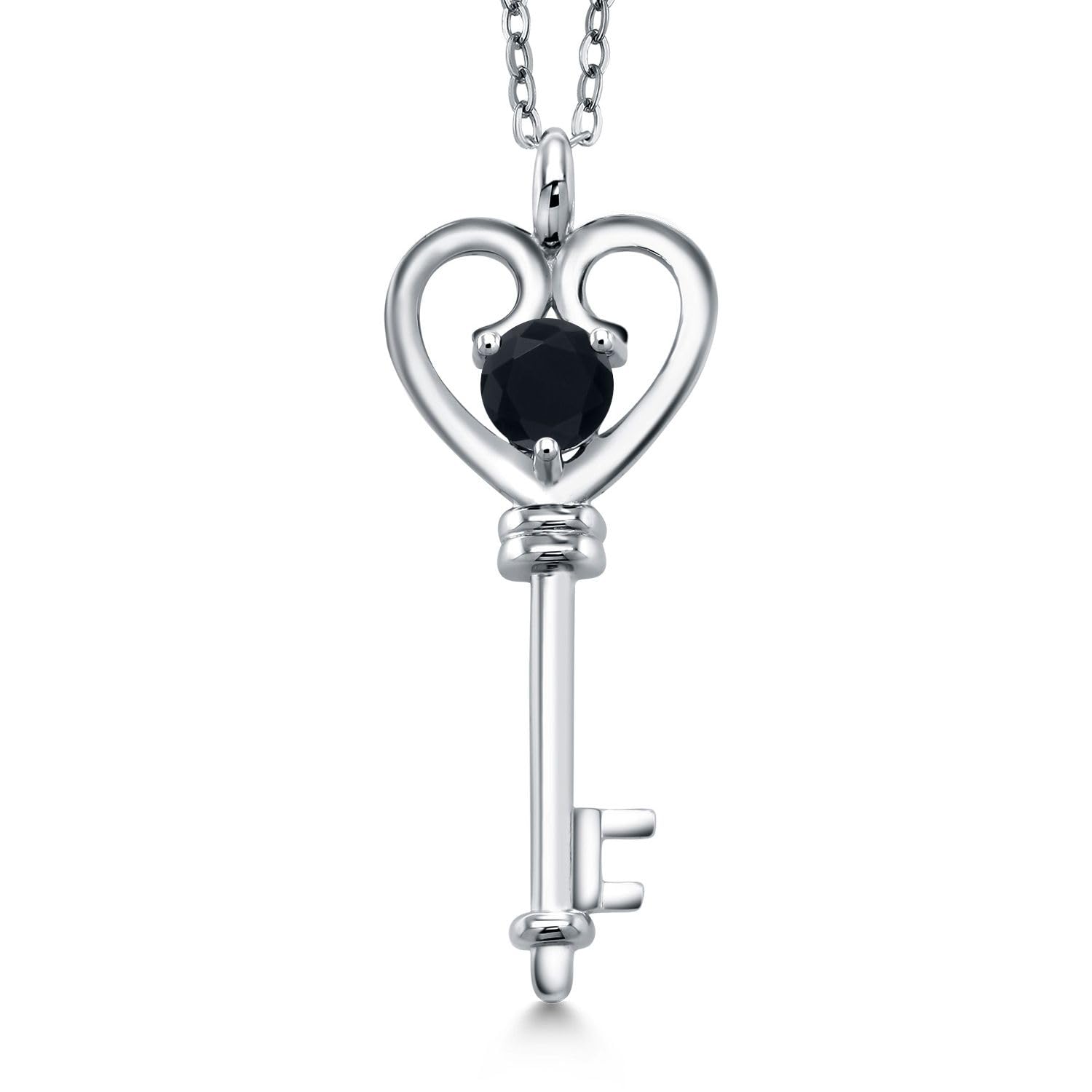 Gem Stone King Heart Key Pendant Necklace For Women In 925 Sterling Silver | Round 5MM | Gemstone Birthstone | Mom Wife Birthday Anniversary Graduation Gifts | With 18 Inch Silver Chain