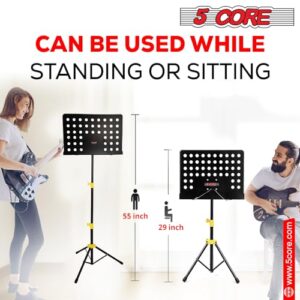 5 Core Sheet Music Stand -Dual Use Professional Portable Music Stand, Metal Desktop Tripod Music Book Stand & Orchestral Sheet Stand, Folding Adjustable Sturdy Heavy Duty for Performance & Band