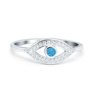 lab created blue opal size-4 evil eye ring round simulated cubic zirconia 925 sterling silver