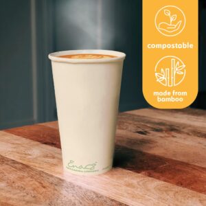 100% Compostable Disposable Coffee Cups [16oz 80 Pack] Paper Cups Made from Bamboo, Eco-Friendly, Biodegradable Premium Party Cups, Natural Unbleached by Earth's Natural Alternative