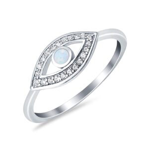 Blue Apple Co. Lab Created White Opal Size-6 Evil Eye Ring Round Simulated Cubic Zirconia 925 Sterling Silver