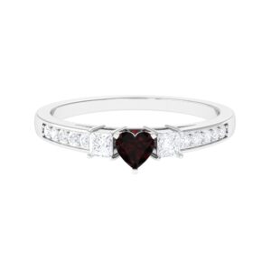 Rosec Jewels 0.75 Cttw Heart Garnet Anniversary Ring with Diamond for Women (AAA Quality), 14K White Gold, Size:US 9.00