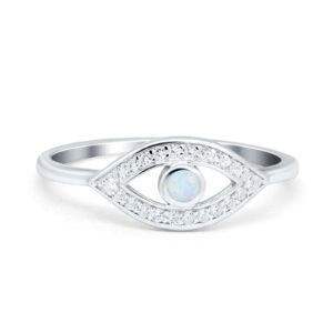 Blue Apple Co. Lab Created White Opal Size-6 Evil Eye Ring Round Simulated Cubic Zirconia 925 Sterling Silver