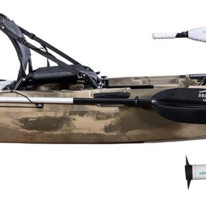 BKC PK11 Angler 10.5-Foot Sit On Top Solo Fishing Kayak w/Trolling Motor, Paddle, and Upright Aluminum Seat (Green Camo)