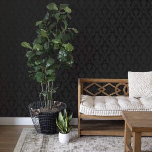 Tempaper Black Damsel Removable Peel and Stick Floral Wallpaper, 20.5 in X 16.5 ft, Made in the USA