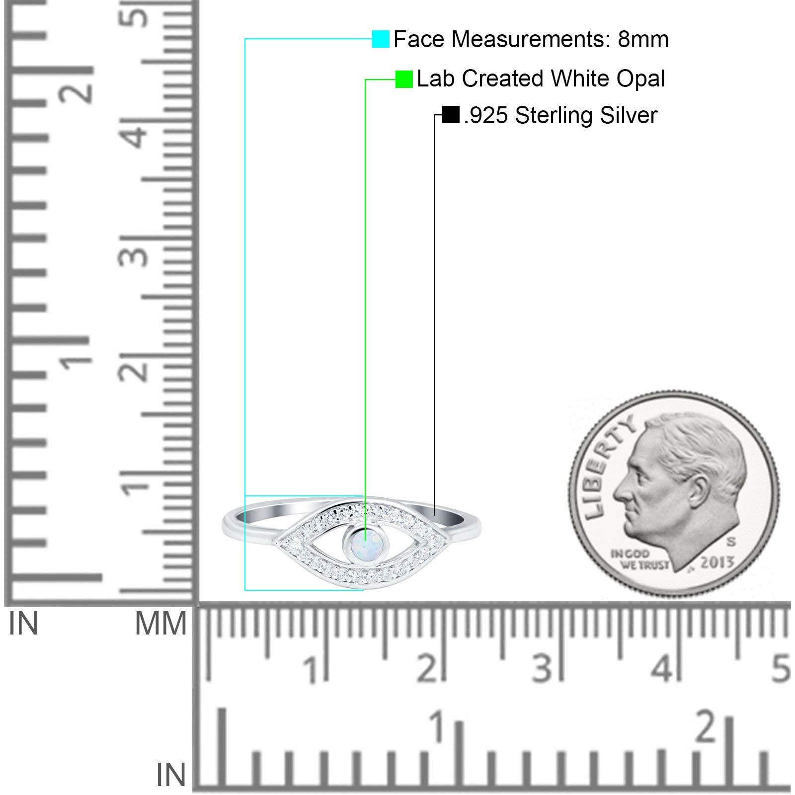 Blue Apple Co. Lab Created White Opal Size-6 Evil Eye Ring Round Simulated Cubic Zirconia 925 Sterling Silver