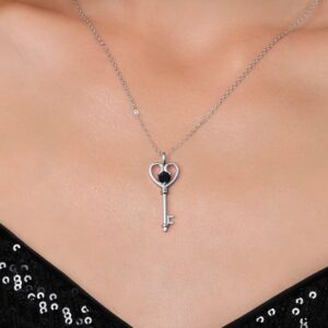 Gem Stone King Heart Key Pendant Necklace For Women In 925 Sterling Silver | Round 5MM | Gemstone Birthstone | Mom Wife Birthday Anniversary Graduation Gifts | With 18 Inch Silver Chain