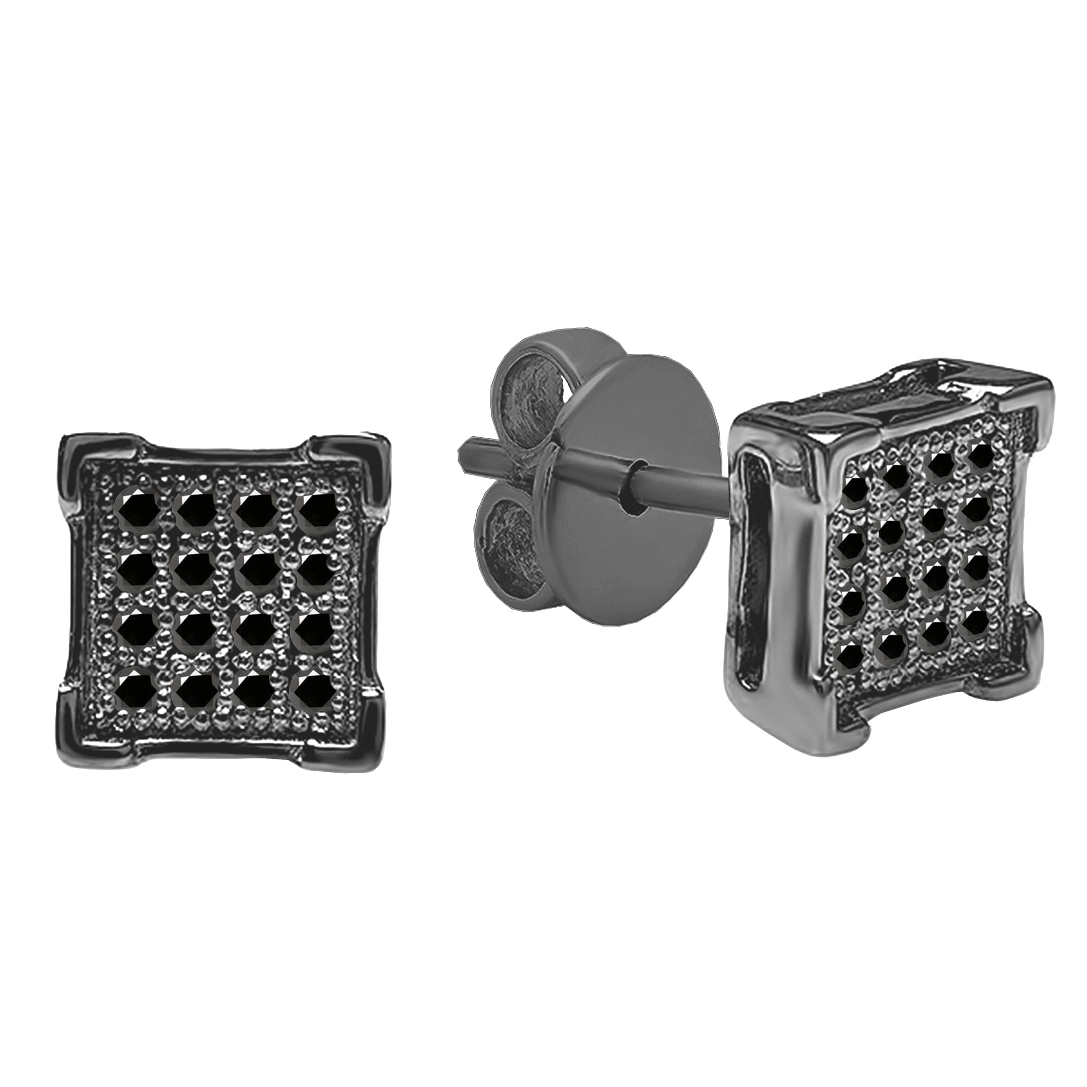 Dazzlingrock Collection Round Black Diamond Cluster Square Unisex Stud Earrings (0.10 ctw) in Black Plated 925 Sterling Silver in Push Back