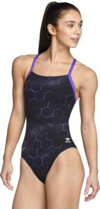 speedo women's standard swimsuit one piece endurance+ flyback printed adult team colors, emerging purple, 26