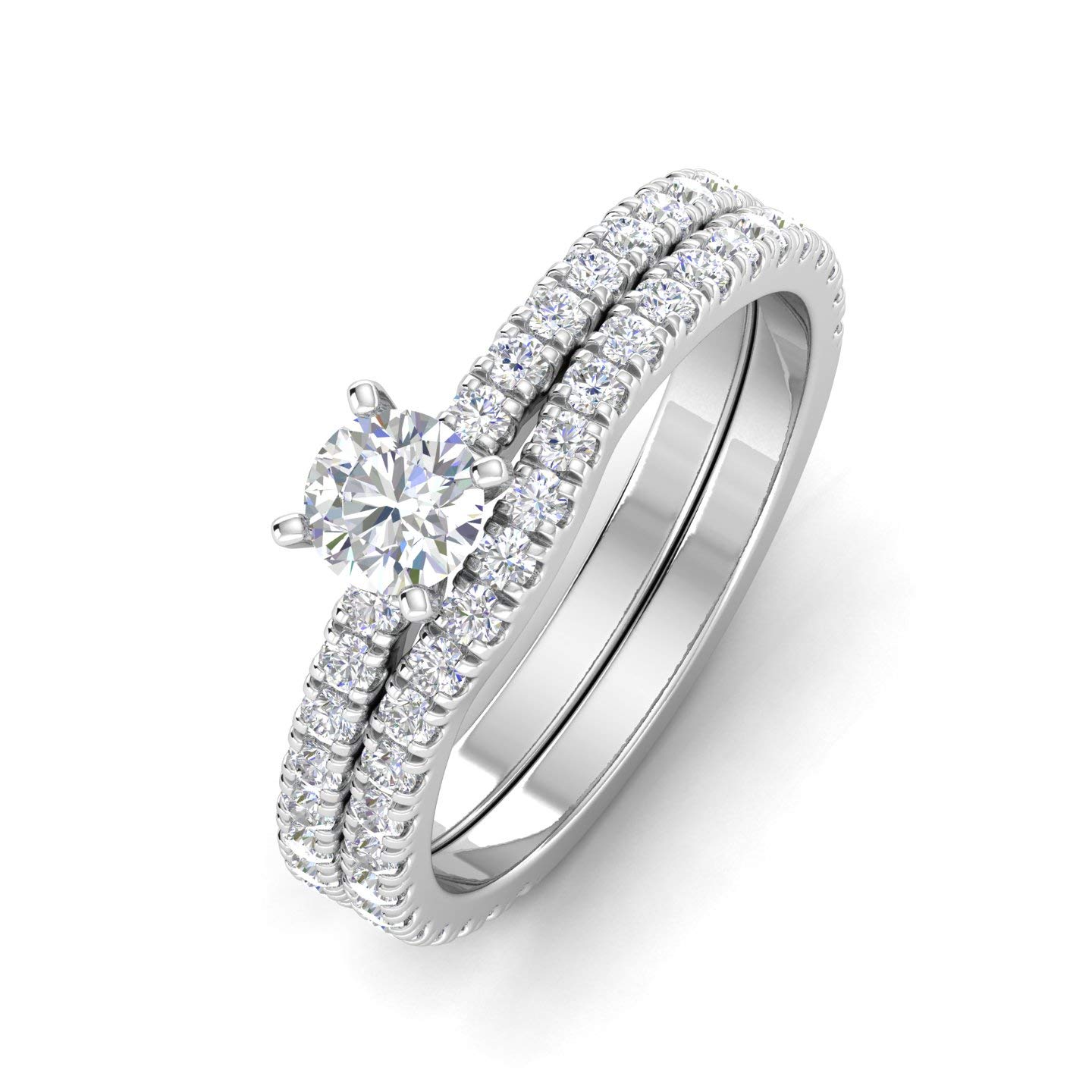 1.00 Carat TW Diamond Solitaire Bridal Set Engagement Rings in 10k White Gold (H-I, I2)