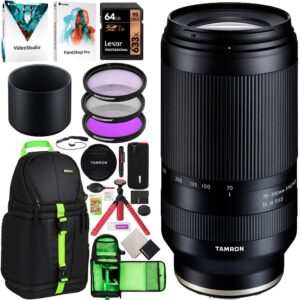 tamron 70-300mm f/4.5-6.3 di iii rxd lens a047 for sony e-mount full frame mirrorless bundle with deco gear backpack + filter kit + 64gb card + software + 2 in 1 tripod grip & accessories