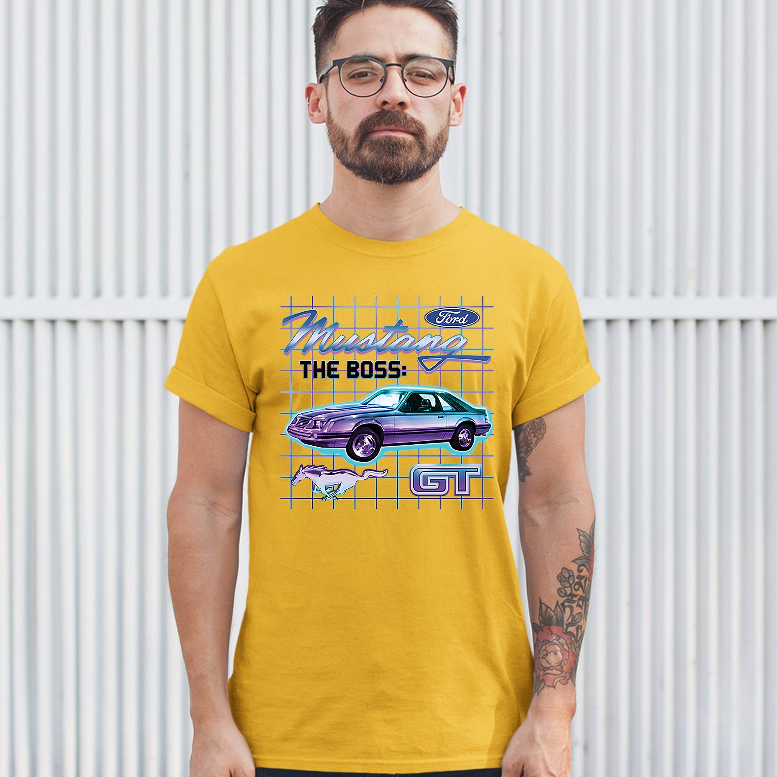 Ford Mustang GT The Boss T-Shirt Muscle Car Licensed Ford Men's Novelty Shirt Yellow X-Large