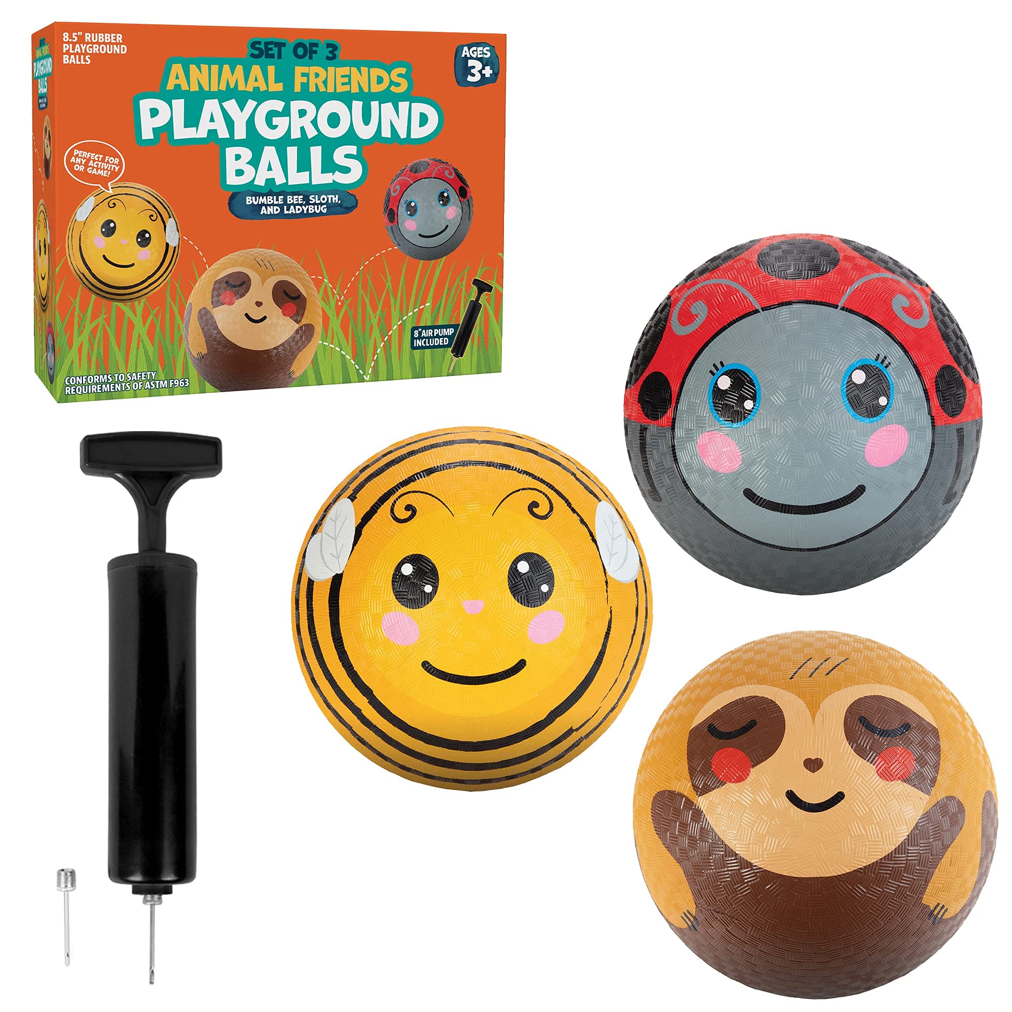 Gaga Ball Xtreme 3 Pack - 8.5 Inch Animal Playground Balls w Air Pump - Durable Rubber Balls for Kickball, Dodge Ball, Handball, Four Square, Camp, Kids Party Games - Great for Outside Summer Play