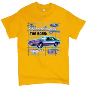 ford mustang gt the boss t-shirt muscle car licensed ford men's novelty shirt yellow x-large