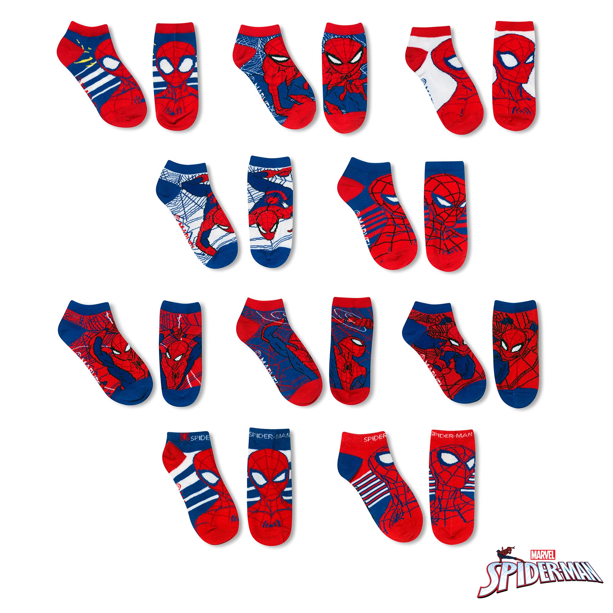 Marvel Spider-Man Socks for Boys, 10 Pairs Low Cut Socks for Boys Ages 3-9