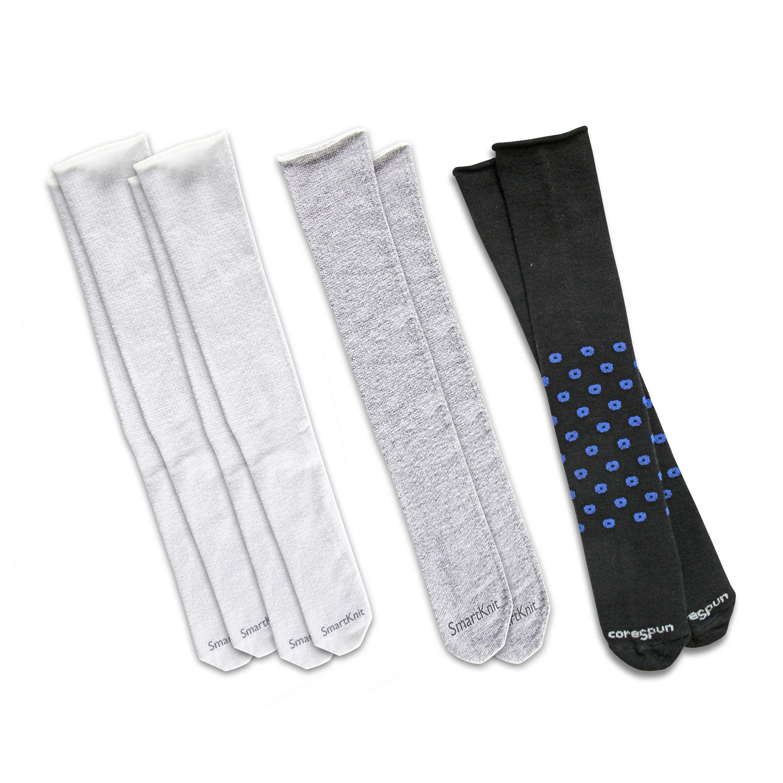 SMARTKNIT & CoreSpun Kids AFO Interface Socks - 4 Pack (2-White, Grey, Cheery(Black/Royal Blue), Child Regular)