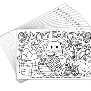 Tiny Expressions – Easter Placemats for Kids (Pack of 12 Easter Placemats) | Bunny Coloring Activity Place Mats for Kids Table | Disposable Bulk Bundle Set (12 Paper Placemats)…