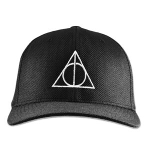 Deathly Wand Stone Cloak Symbol Embroidered Flexfit Adult Cool & Dry Sport Cap Hat - [Black][L/XL]