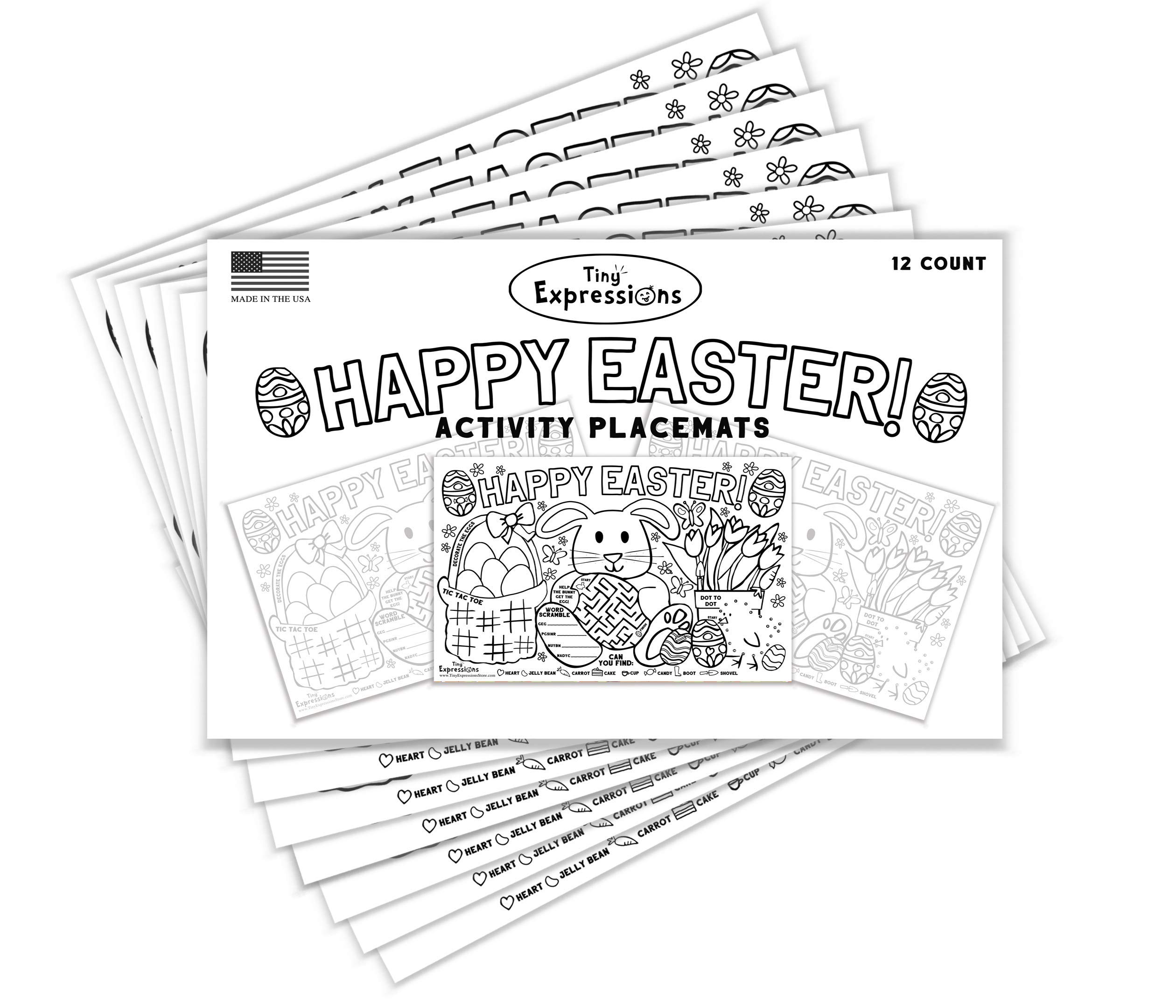 Tiny Expressions – Easter Placemats for Kids (Pack of 12 Easter Placemats) | Bunny Coloring Activity Place Mats for Kids Table | Disposable Bulk Bundle Set (12 Paper Placemats)…