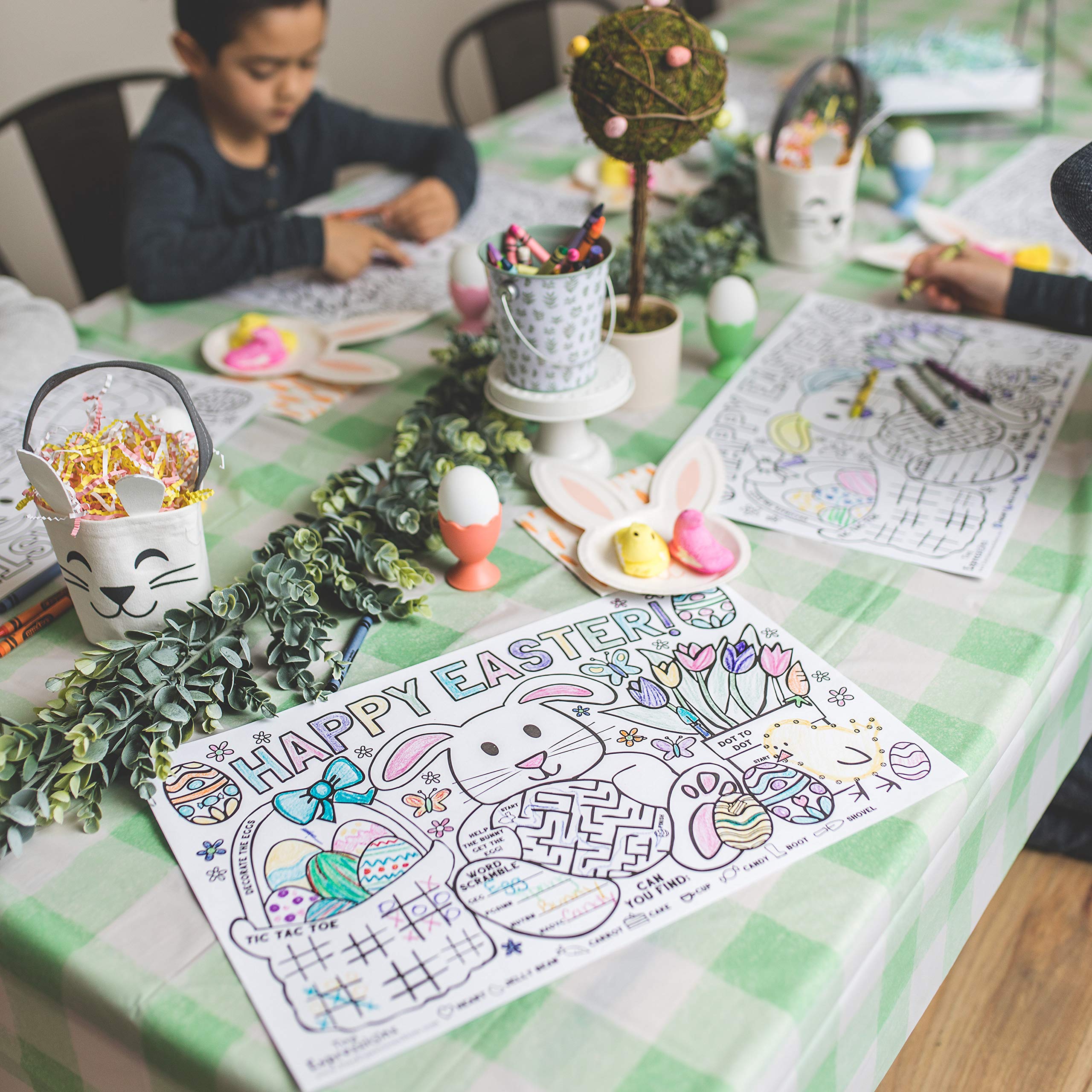 Tiny Expressions – Easter Placemats for Kids (Pack of 12 Easter Placemats) | Bunny Coloring Activity Place Mats for Kids Table | Disposable Bulk Bundle Set (12 Paper Placemats)…