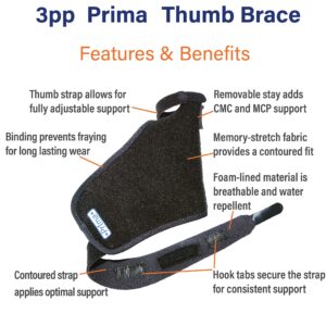 3-Point Products 3pp Prima Thumb Brace, Adjustable Brace for CMC Thumb Arthritis and Other Injuries, Right Hand, Size Small