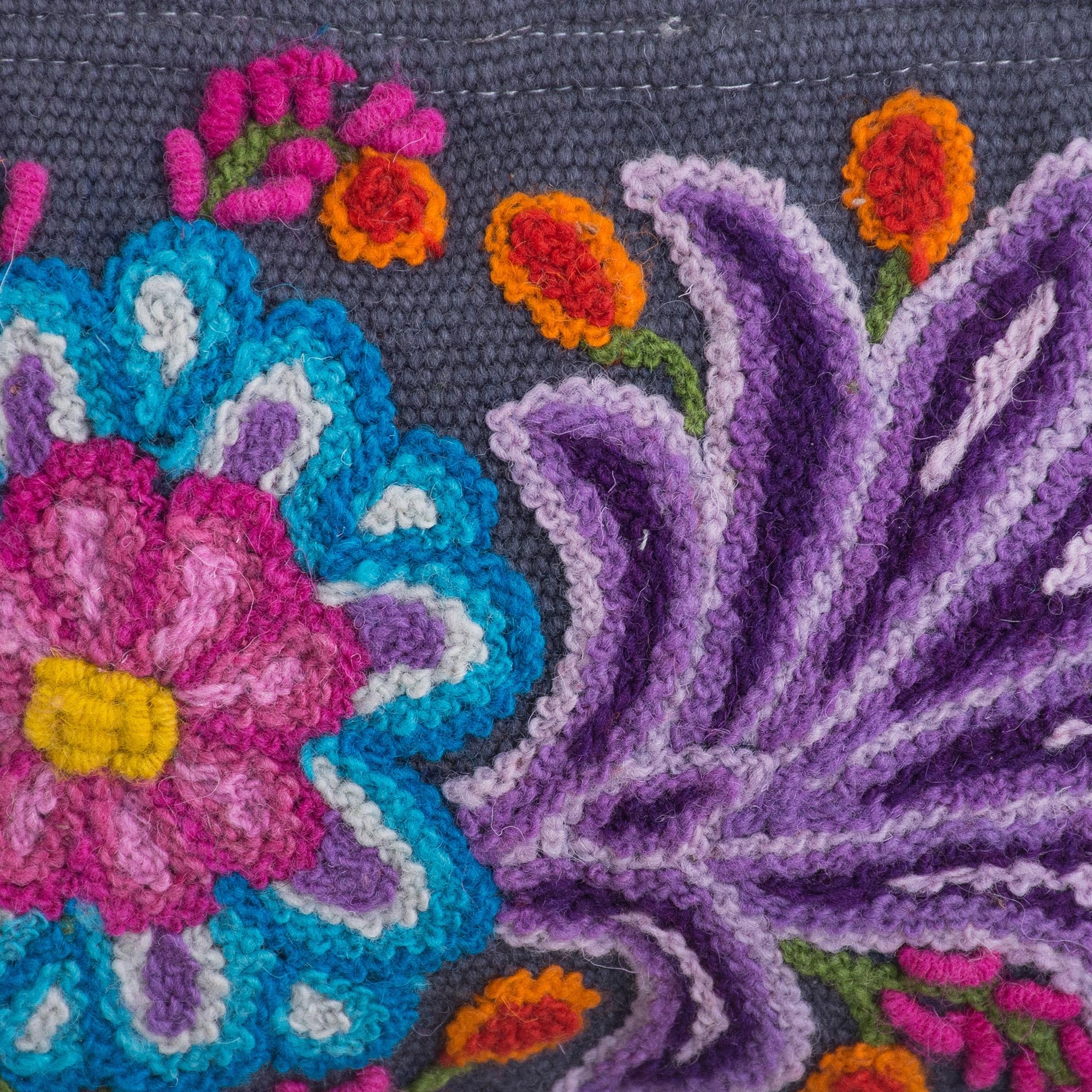 NOVICA Artisan Hand Embroidered Alpaca Clutch Floral in Slate from Peru Wool Handbags Grey Multicolor Clutches Patternedembroidered ' Midnight Delight'