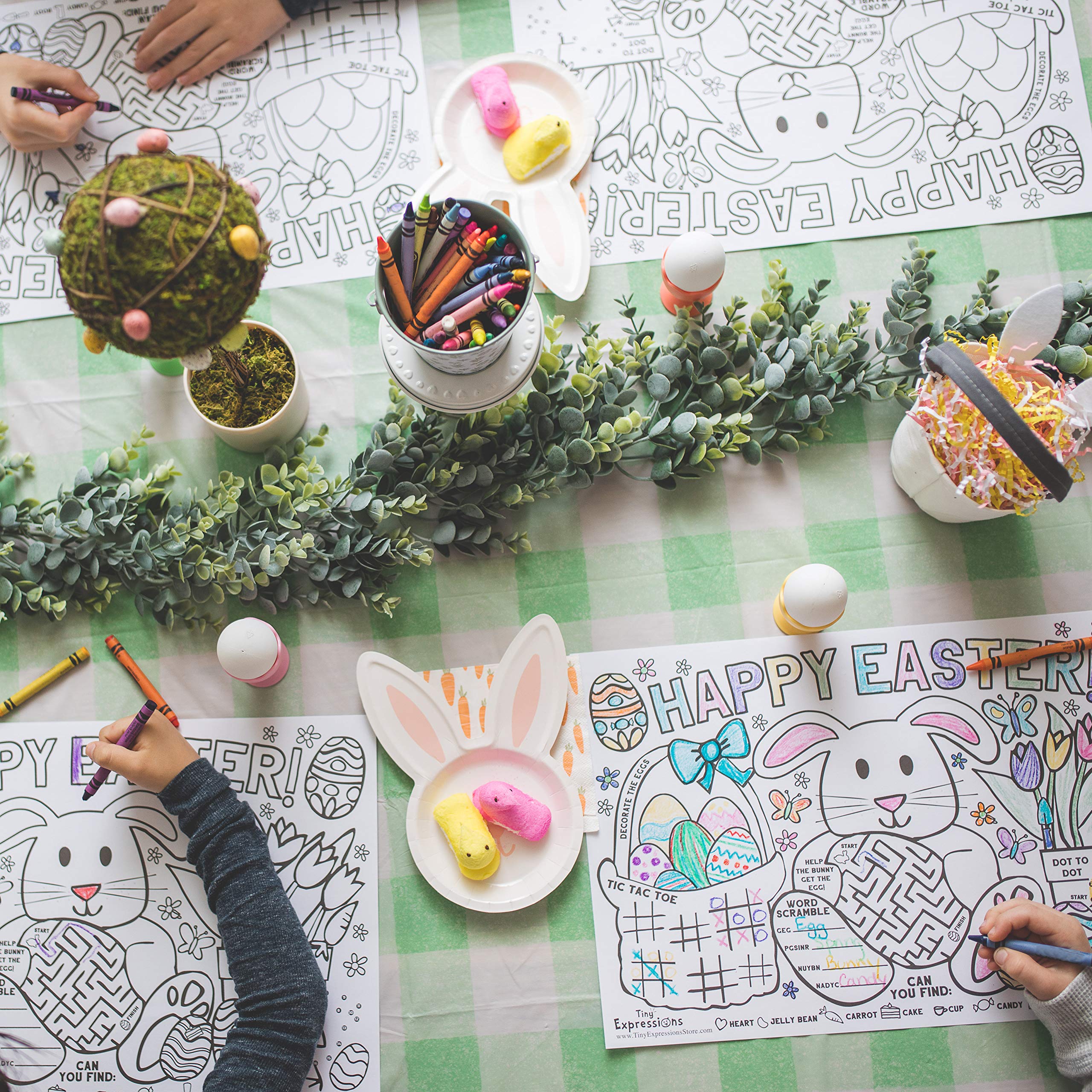 Tiny Expressions – Easter Placemats for Kids (Pack of 12 Easter Placemats) | Bunny Coloring Activity Place Mats for Kids Table | Disposable Bulk Bundle Set (12 Paper Placemats)…