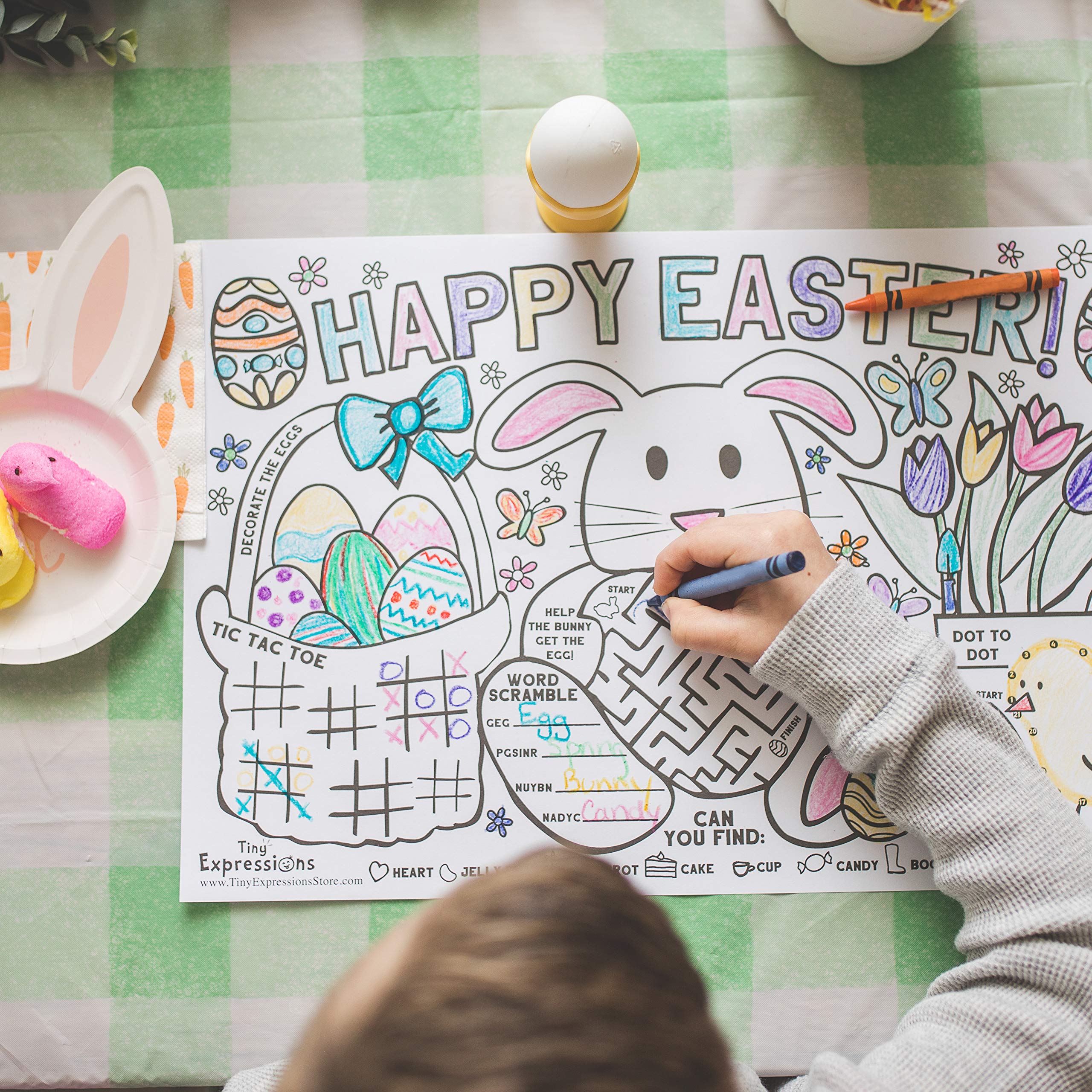 Tiny Expressions – Easter Placemats for Kids (Pack of 12 Easter Placemats) | Bunny Coloring Activity Place Mats for Kids Table | Disposable Bulk Bundle Set (12 Paper Placemats)…