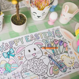 Tiny Expressions – Easter Placemats for Kids (Pack of 12 Easter Placemats) | Bunny Coloring Activity Place Mats for Kids Table | Disposable Bulk Bundle Set (12 Paper Placemats)…